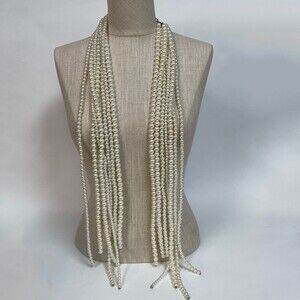 Para Ti New York Faux White Pearl Beaded Fashion Necklace Dangling Earrings Set